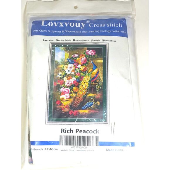 Lovxvouy Other - Lovxvouy Rich Peacock Cross Stitch Kit 42x60cm Complete Embroidery Floral Bird